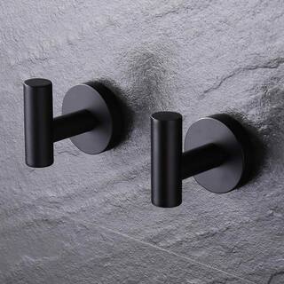 ruiling Round Bathroom Robe Hook and Towel Hook in Stainless Steel Matte Black (2-Pack) ATK-194