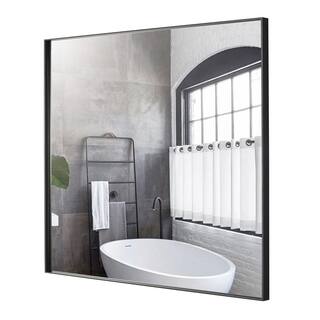 GETLEDEL 36 in. W x 36 in. H Modern Medium Square Aluminum Framed Wall Mounted Bathroom Vanity Mirror in Black MR-2535BK