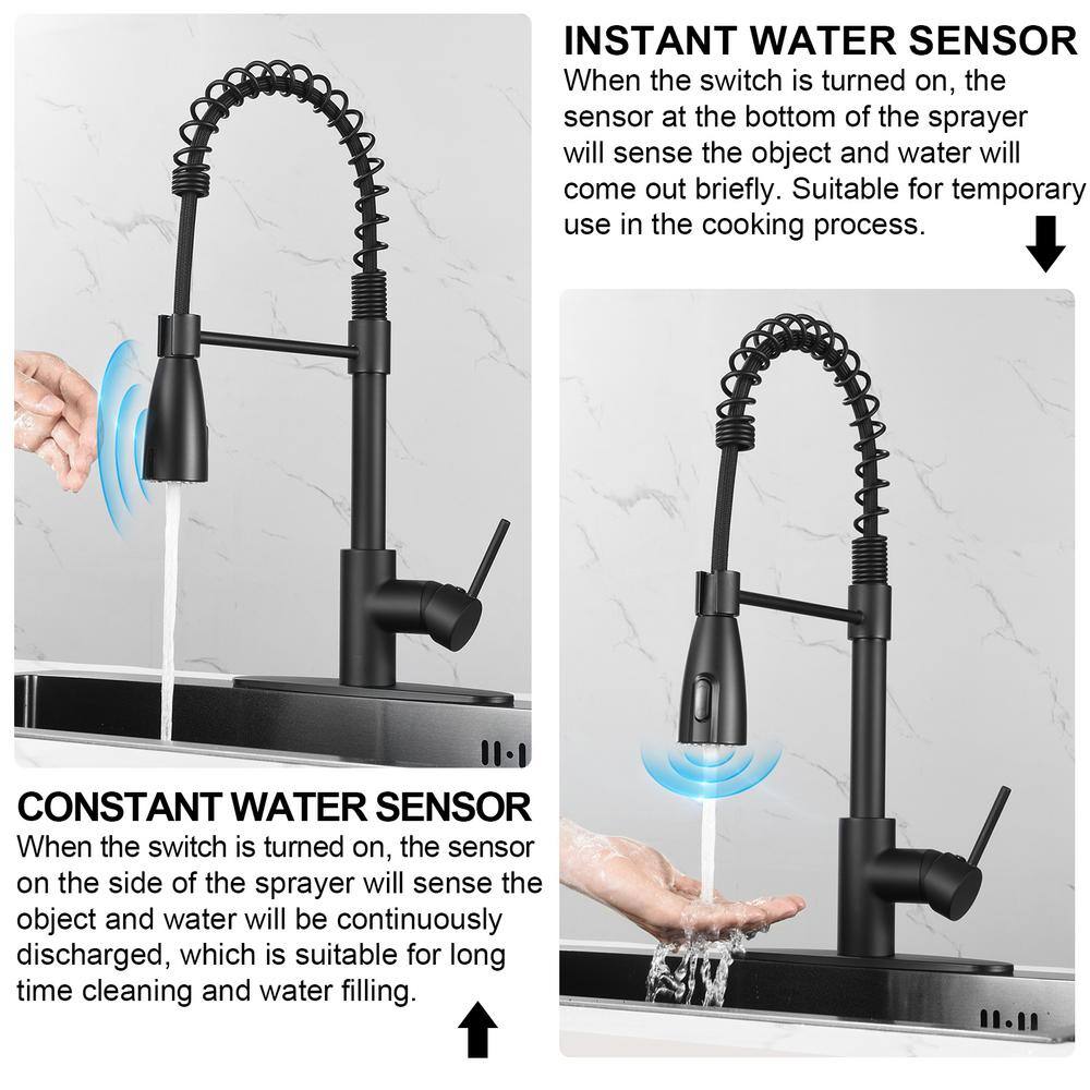 Zalerock Sensor Single-Handle Pull-Down Sprayer Kitchen Faucet in Matte Black WTHG003