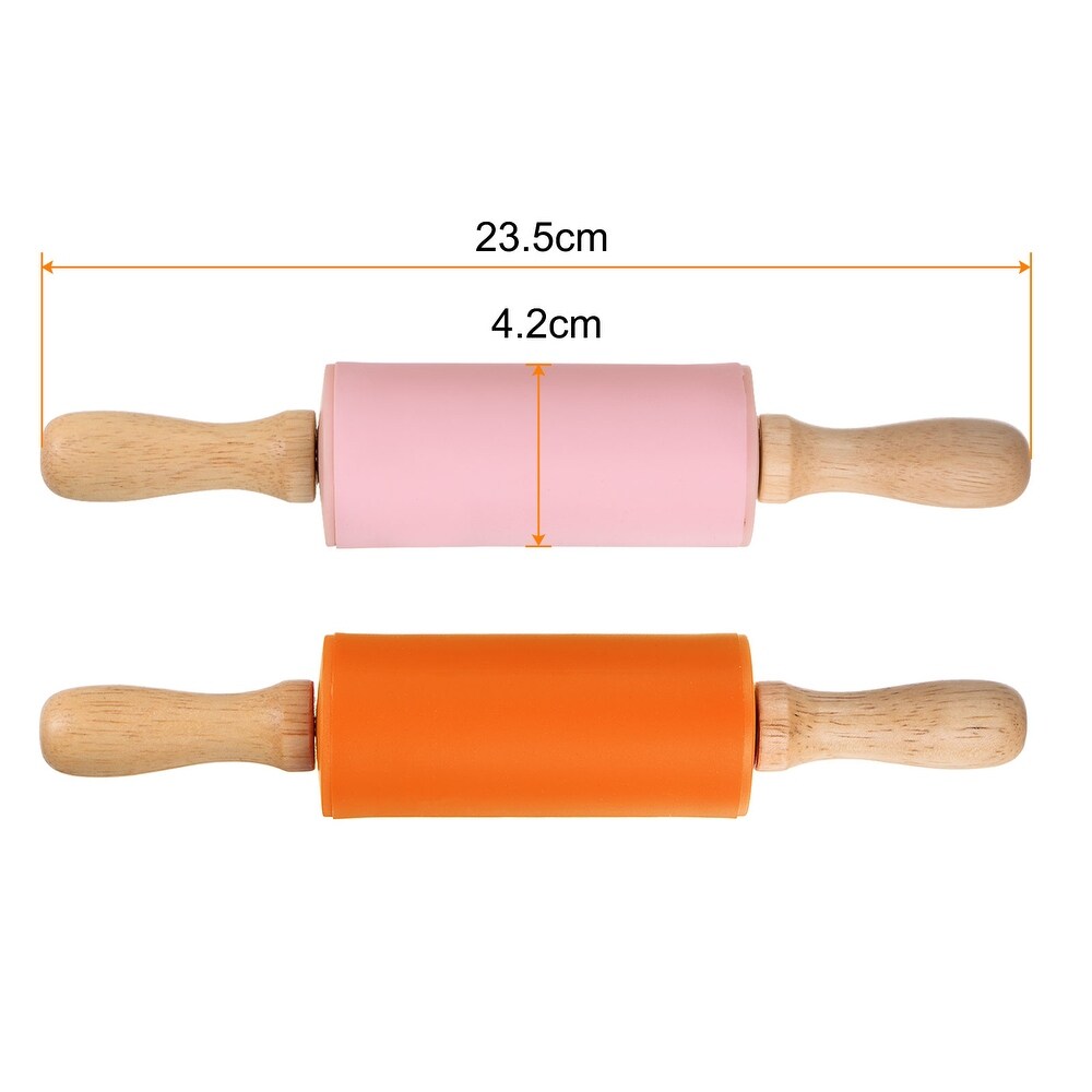 Silicone Rolling Pins for Baking Wood Handle 23.5cm x 4.2cm Orange   Pink   Orange   Pink