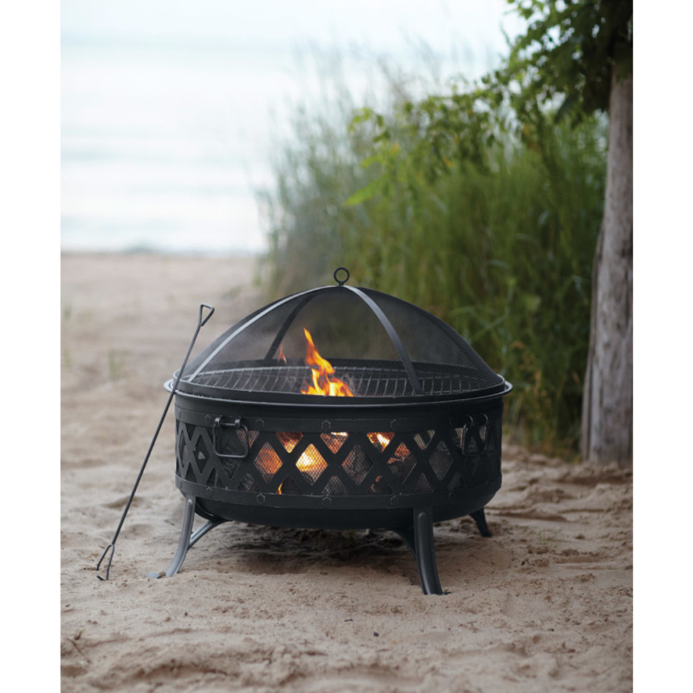 Living Accents Lattice Round Fire Pit Black Steel