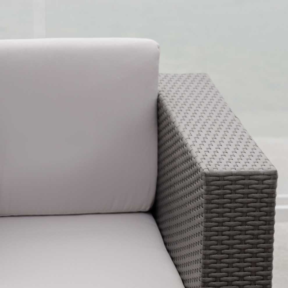 GDF Studio 4 Piece Capulet Outdoor Gray Wicker Sofa Set   Tropical   Outdoor Lounge Sets   by GDFStudio  Houzz