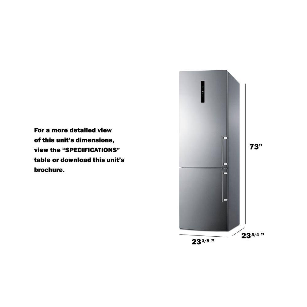 Summit Appliance 24 in. W 10.6 cu. ft. Bottom Freezer Refrigerator in Stainless Steel Counter Depth FFBF249SS2IMLHD