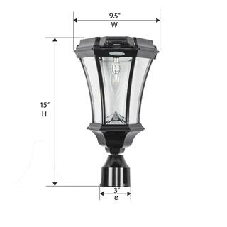 GAMA SONIC Victorian Bulb Black Outdoor Solar Lamp Post Light Warm White LED with Motion Sensor and 3-Mounting Options 94BS50033