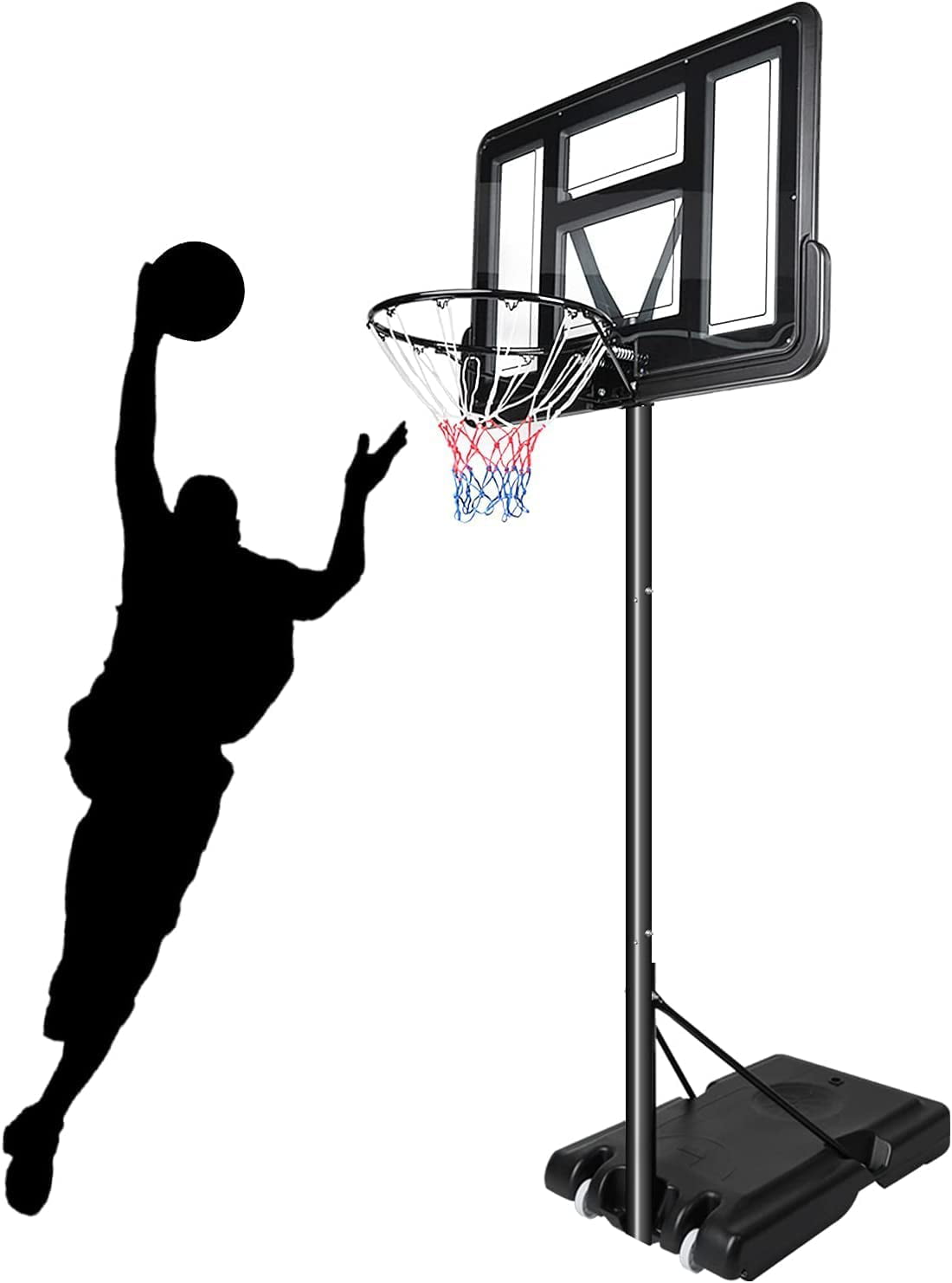 Dripex Portable Basketball Hoop and Goal Adjustable Height 4.4 -10FT， 43” Basketball Backboard Stand with Wheels and Fillable Base Professional Court System for Adults Teenagers Indoor/ Outdoor， Black