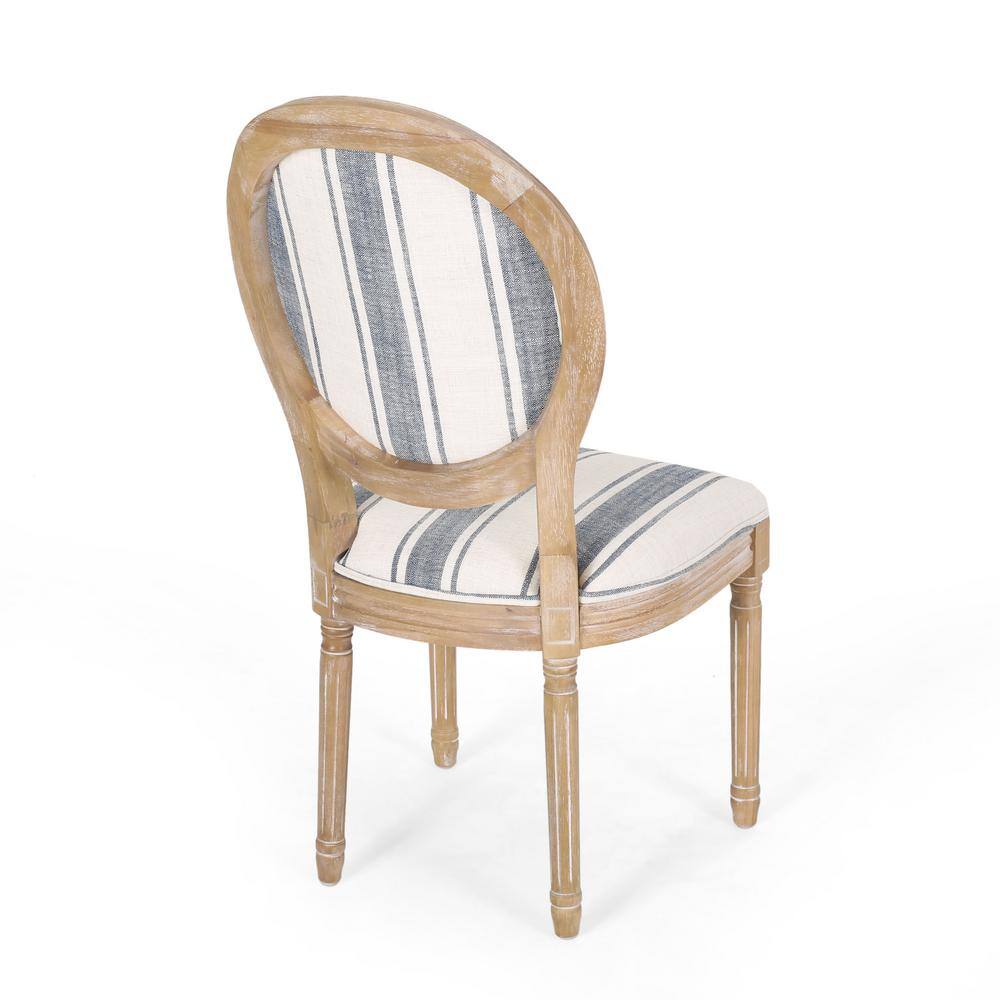 Noble House Karter Dark Blue Stripes and Light Beige Upholstered Dining Chair (Set of 2) 105393