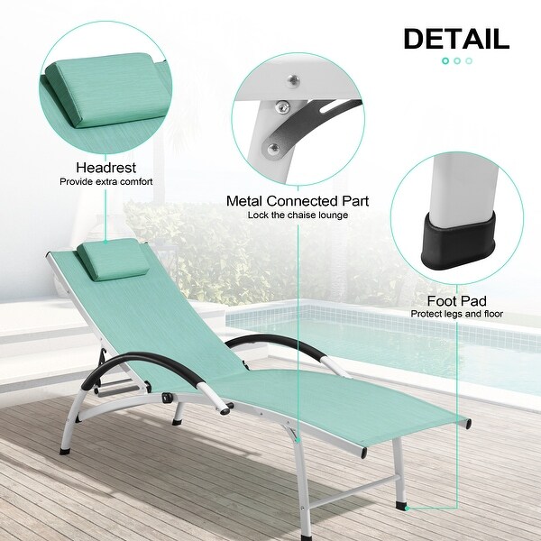 Crestlive Outdoor Adjustable Reclining Chaise Lounge Chair with Arms and Headrest，Aluminum or Steel Frame Options