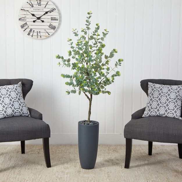 Nearly Natural 5-ft Eucalyptus Artificial Tree In Gray Planter