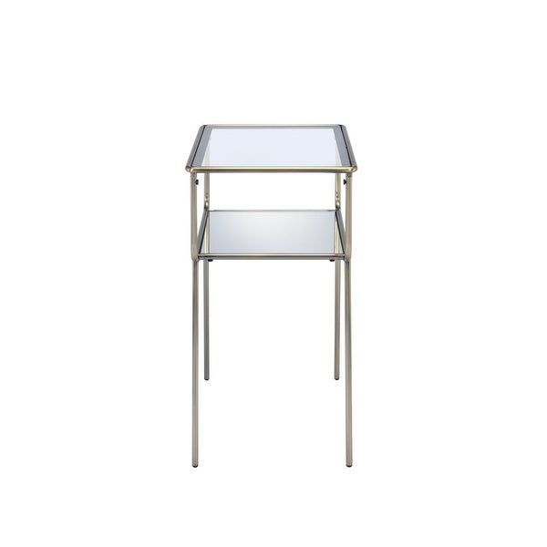 Rhodie End Table in Antique Gold， Mirror and Clear Glass