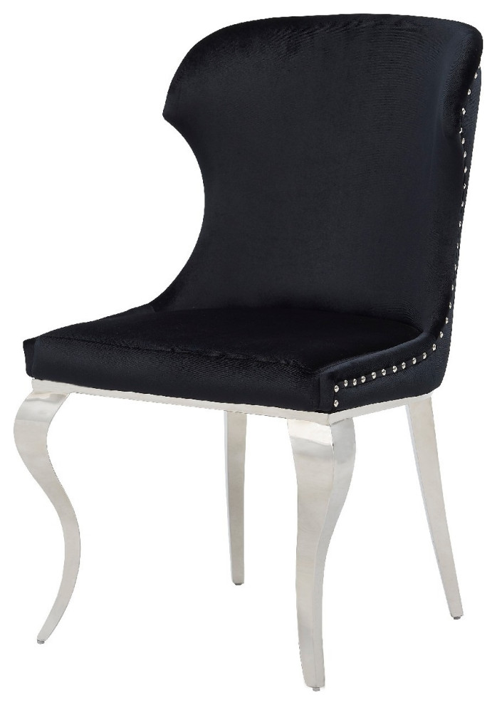 37 quotVelvet Wingback Dining Chair With Metal Legs  Black   Traditional   Dining Chairs   by VirVentures  Houzz