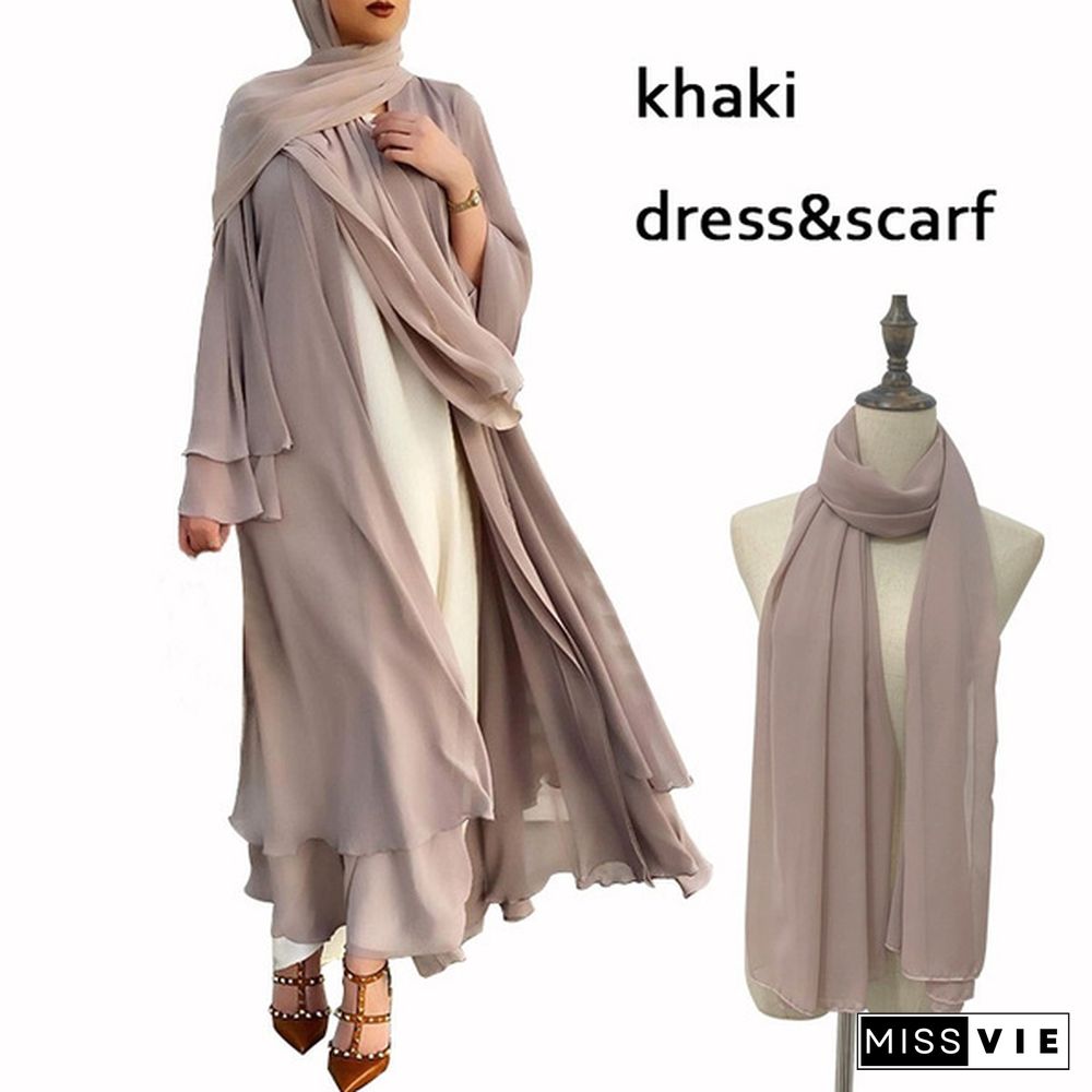 Women's Muslim A Line Long Sleeve Satin Prom Gown Kaftan Maxi Dress Spring Summer Coat Plus Size