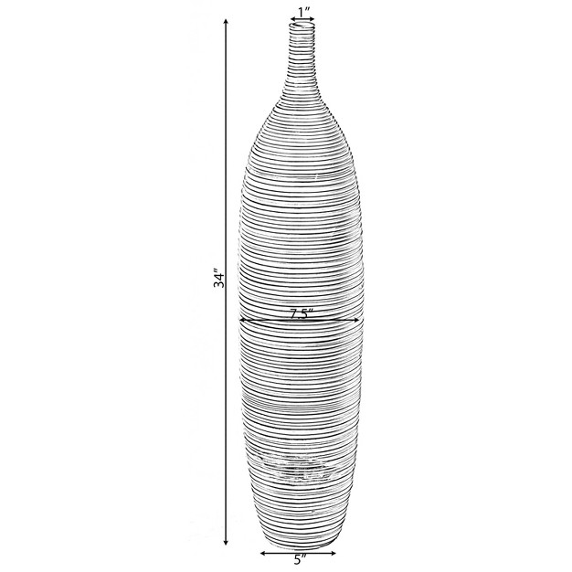 Uniquewise White Floor Vase Ribbed Design Modern Elegant Home Decoration Tall Ceramic Vases Contemporary Living Room Accent Sophisticated Decor