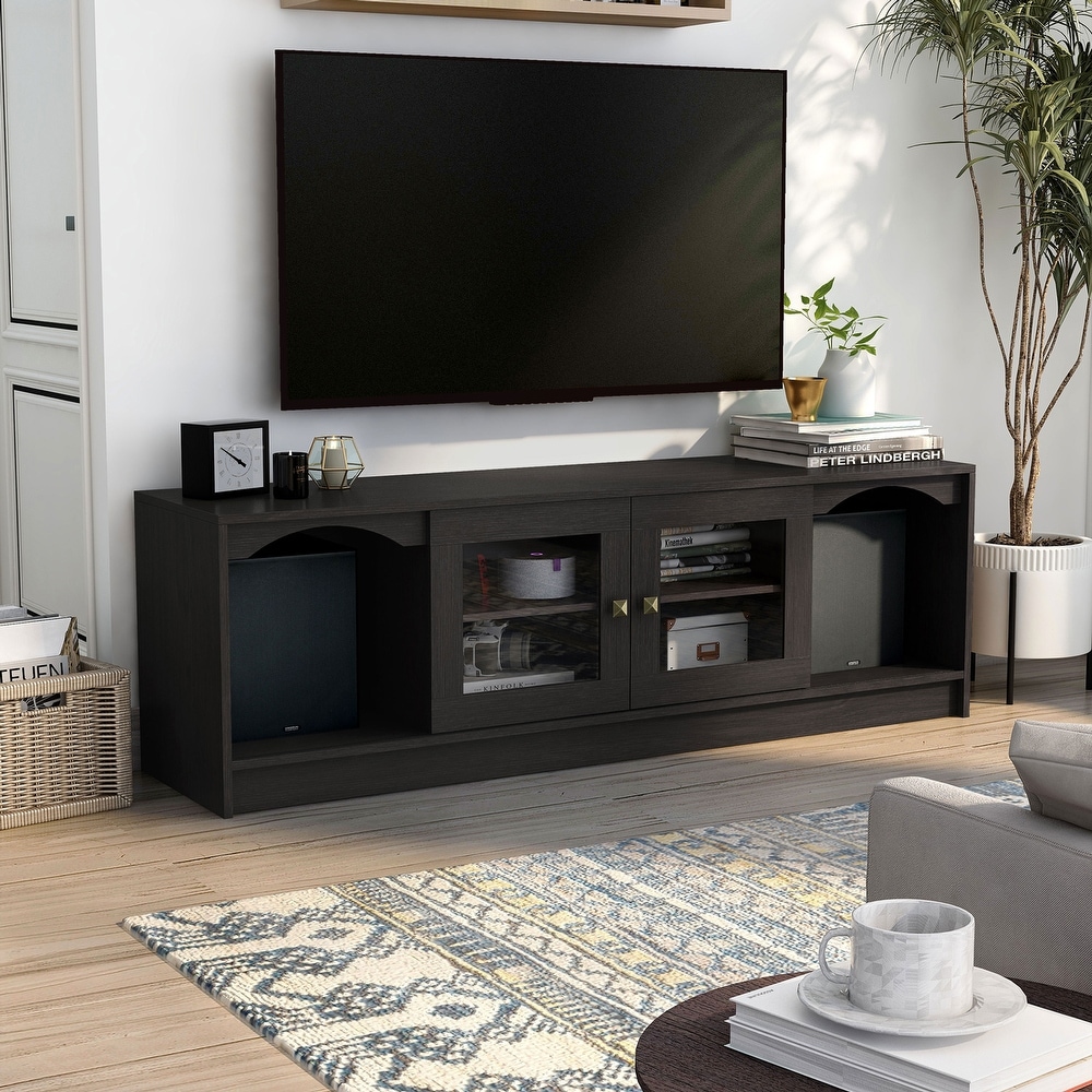 DH BASIC Transitional Espresso 62 inch TV Stand with Storage by Denhour