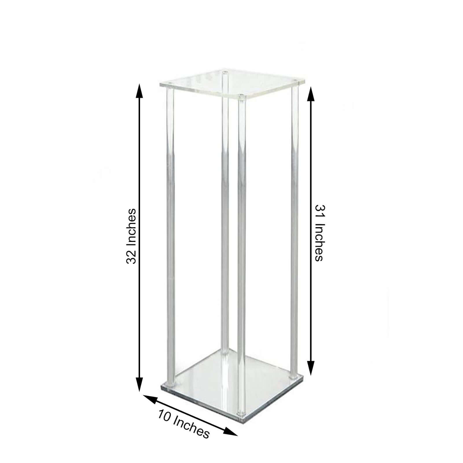 Clear Acrylic Floor Vase Flower Stand With Square Mirror Base, Wedding Column 32