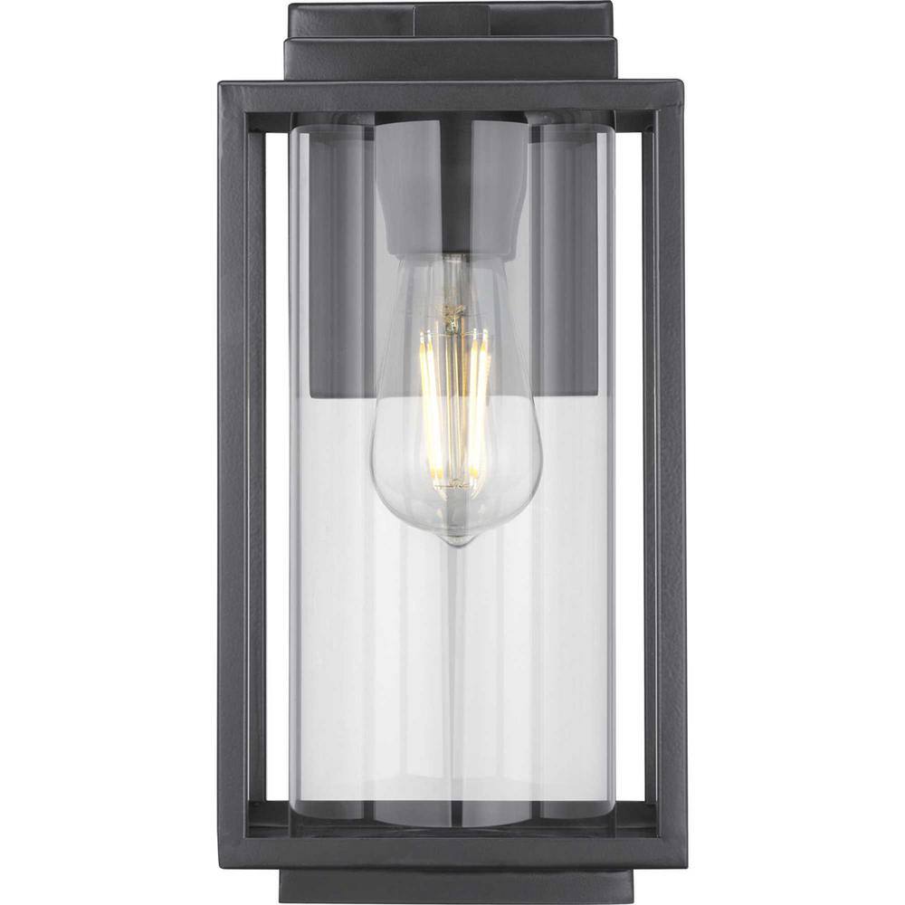 Progress Lighting Macstreet 12 in. 1-Light Matte Black Modern Outdoor Wall Lantern with Clear Glass P560221-031