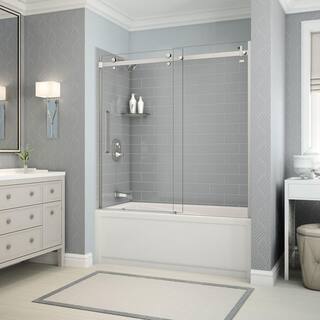 MAAX Utile Metro 30 in. x 59.8 in. x 81.4 in. Left Drain Alcove Bath and Shower Kit in Ash Grey with Chrome Door 106342-000-001-101