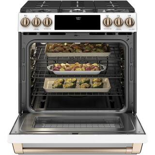 Cafe 30 in. 5.6 cu. ft. Smart Gas Range with Self-Clean Oven in Matte White Fingerprint Resistant CGS700P4MW2