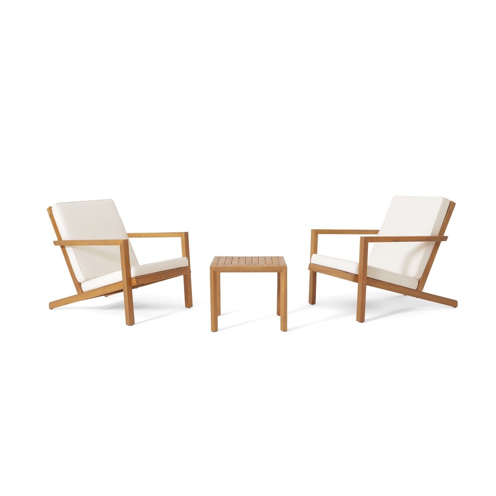 Leah Outdoor 3 piece Acacia Wood Chat Set with Cushions by Christopher Knight Home