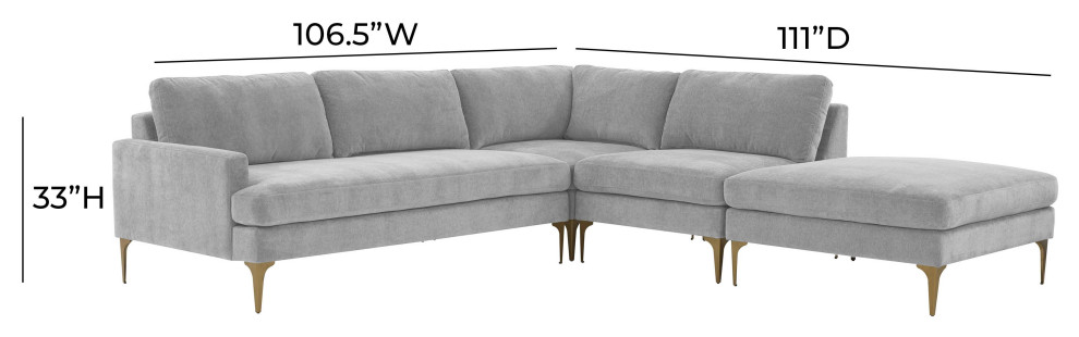 Serena Gray Velvet Large Right Arm Facing Chaise Sectional   Midcentury   Sectional Sofas   by First of a Kind USA Inc  Houzz