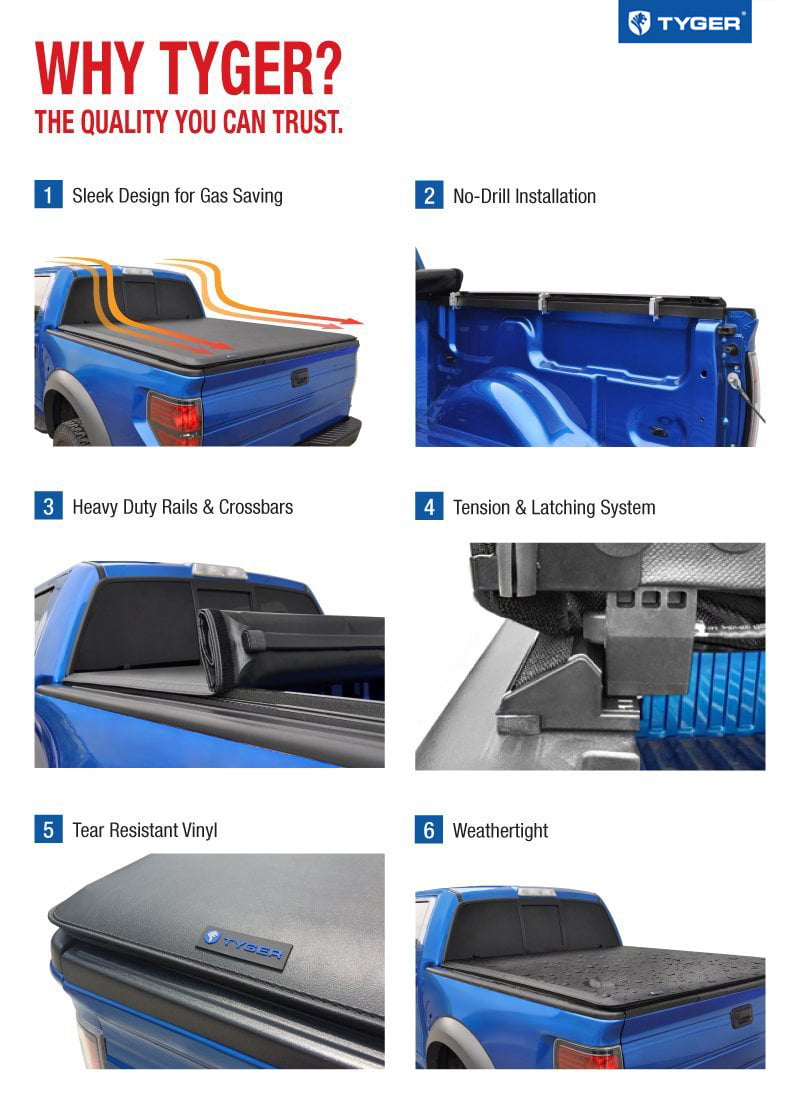 Tyger Auto T1 Soft Roll-up Truck Bed Tonneau Cover Compatible with 2005-2015 Toyota Tacoma | 6' Bed | TG-BC1T9037 | Vinyl