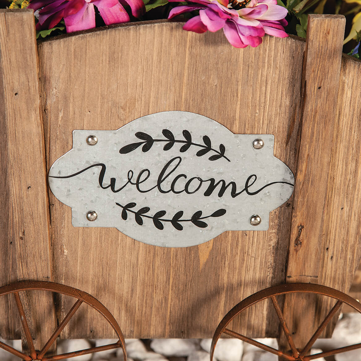 Welcome Wagon Wooden Planter Box, Amish Wagon Decorative Indoor/Outdoor Planter