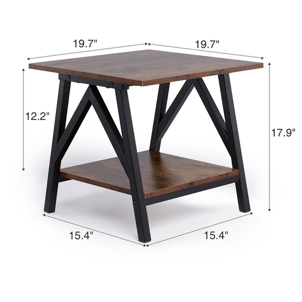 CO-Z Industrial Farmhouse Wood and Metal End Table with Storage Shelf