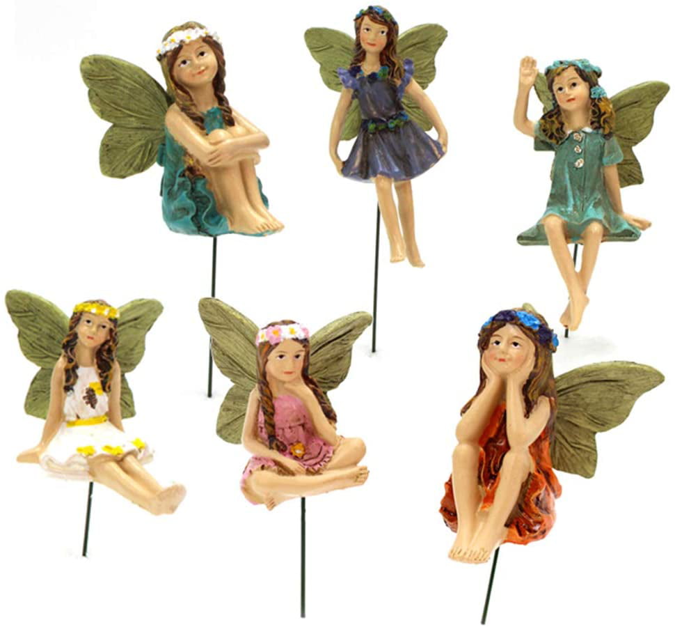 Willstar Miniature Fairies Figurines Accessories-6pack Camping Kit Fairies Flower Pot Resin Fairy Garden Figurines Angel Accessories Ornaments for Outdoor Decor