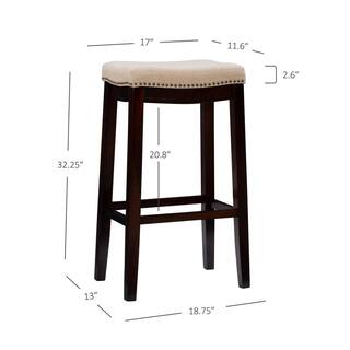 Linon Home Decor Concord Dark Walnut Finish Frame Barstool with Padded Beige Linen Seat 98326WAL-01-KD