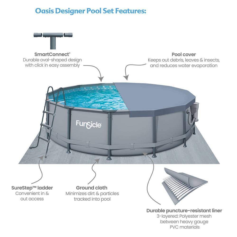 Funsicle Oasis 14 ft. Round 42 in. Deep Metal Frame Round Above Ground Pool with Pump P4001442B