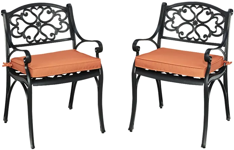 Sanibel Black Outdoor Chair Pair with Orange Cushions