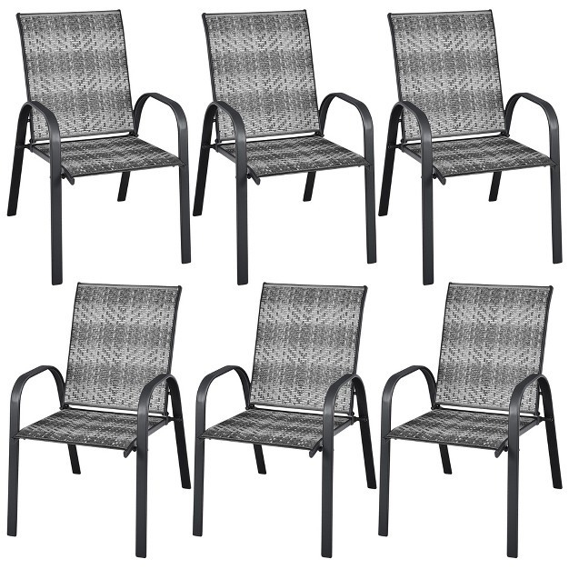 Tangkula 6pcs Outdoor Pe Wicker Stacking Dining Chairs Patio Arm Chairs