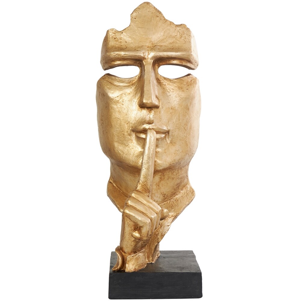 Gold Polystone Large Cutout Quiet Gesture Face Abstract Sculpture with Black Base