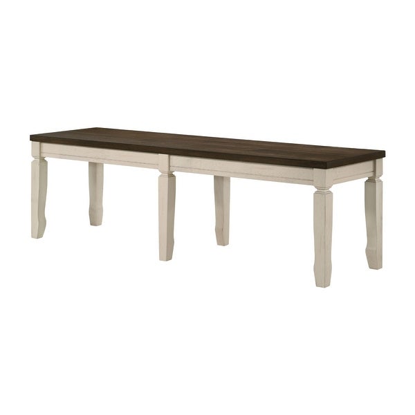 Wood Dining Bench in Weathered Oak and Cream Finish