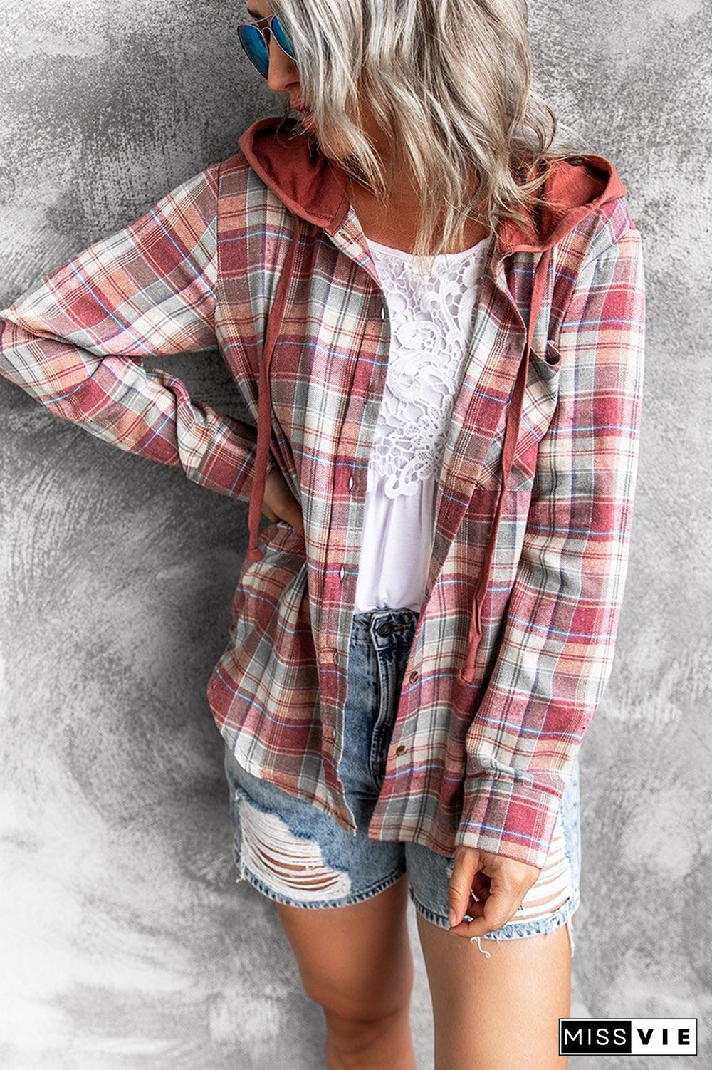 KarliDress Unstoppable Soul Plaid Print Hoodie P12862