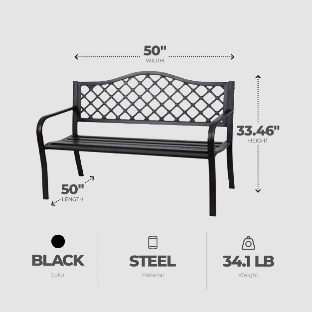 Four Seasons Courtyard Outdoor Park Bench Backyard Garden Front Porch Or Walking Path Furniture Seating With Powder Coated Steel Frame Black