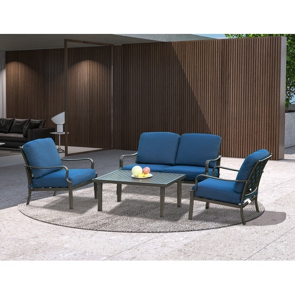 Domi Patio Conversation Set of 4，Cushioned Outdoor Furniture Sets with All Weather Galvanized Steel Frame