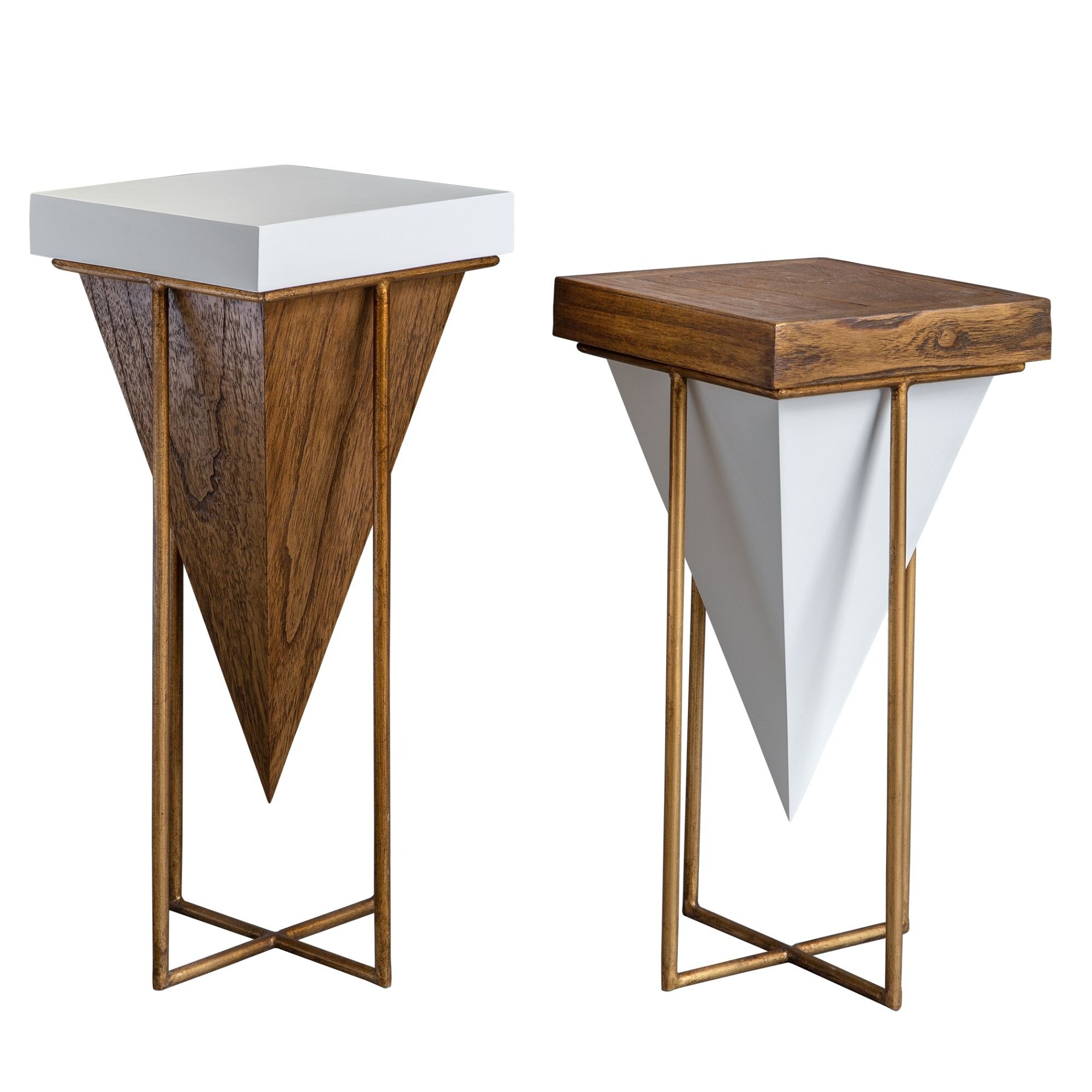 Set of 2 Brown and White Contemporary Accent Tables 23.75