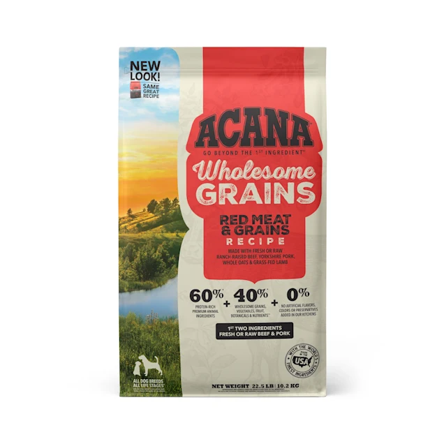 ACANA Wholesome Grains Red Meat and Grains Recipe Dry Dog Food， 22.5 lbs.