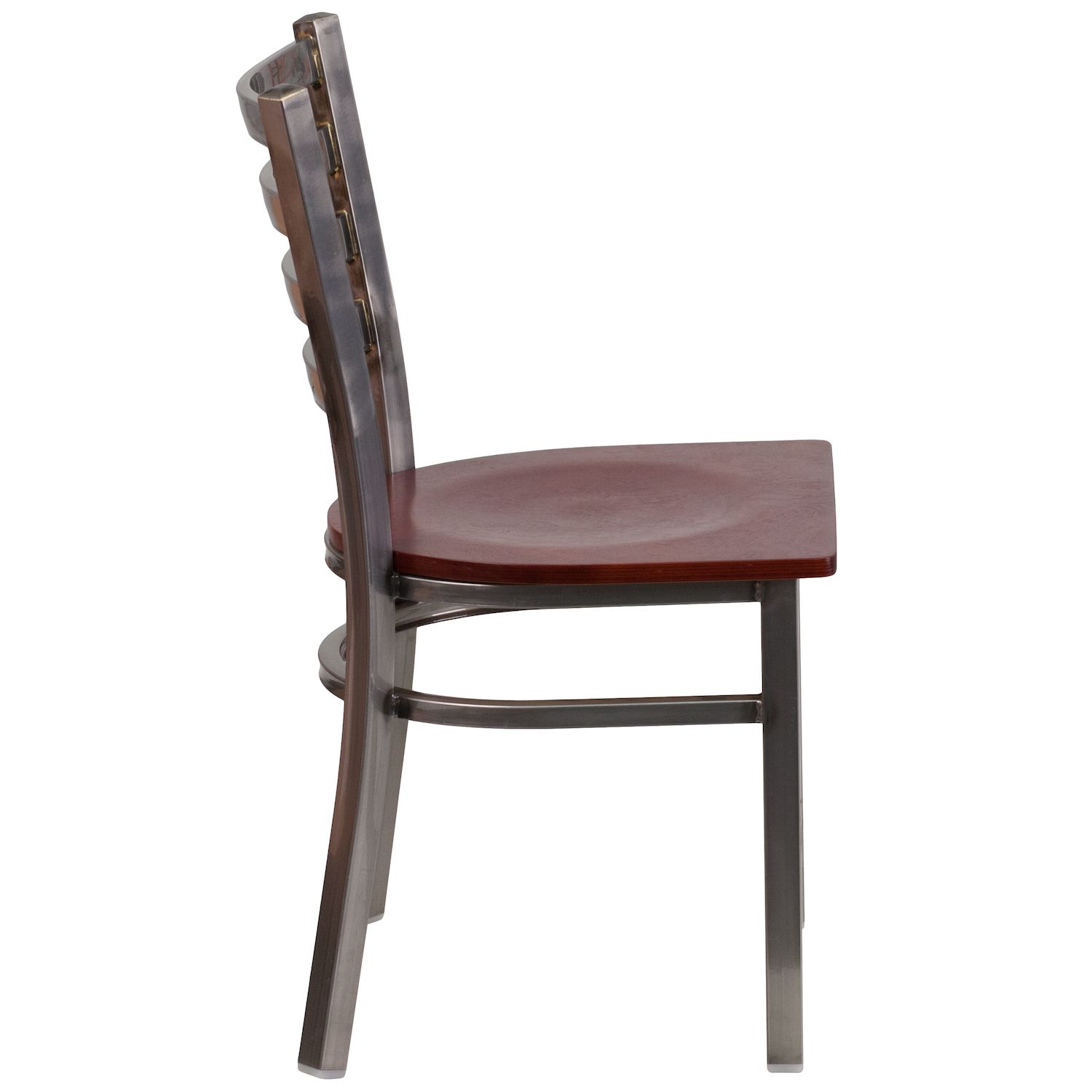 Emma and Oliver Clear Coated Ladder Back Metal Restaurant Chair - Cherry Wood Seat