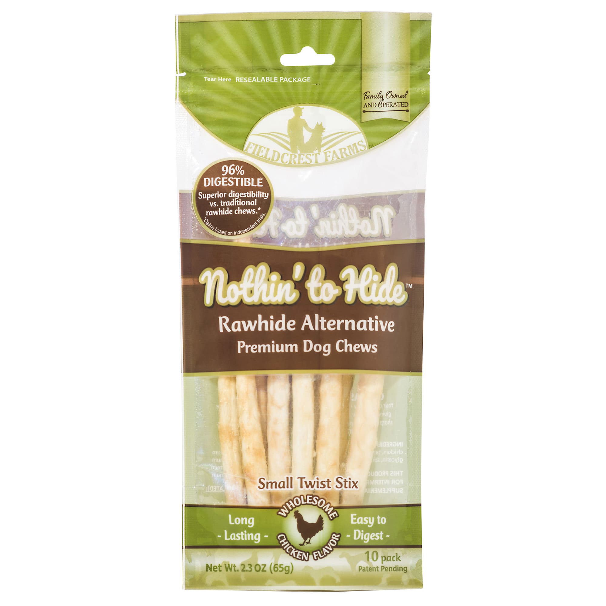 Fieldcrest Farms Nothin to Hide 10 Pack Chicken Stix Dog Chew， 65 Gram