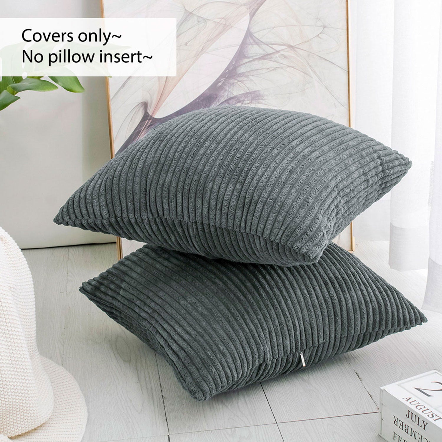 PiccoCasa 2Pcs Corduroy Cushion Covers Decorative Soft Throw Pillow Covers Dark Gray 18