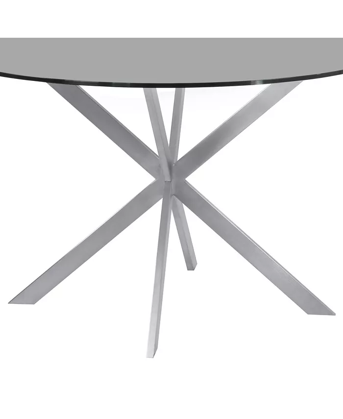 Armen Living Mystere Round Dining table:  In Brushed Stainless Steel With Gray Tempered Glass Top