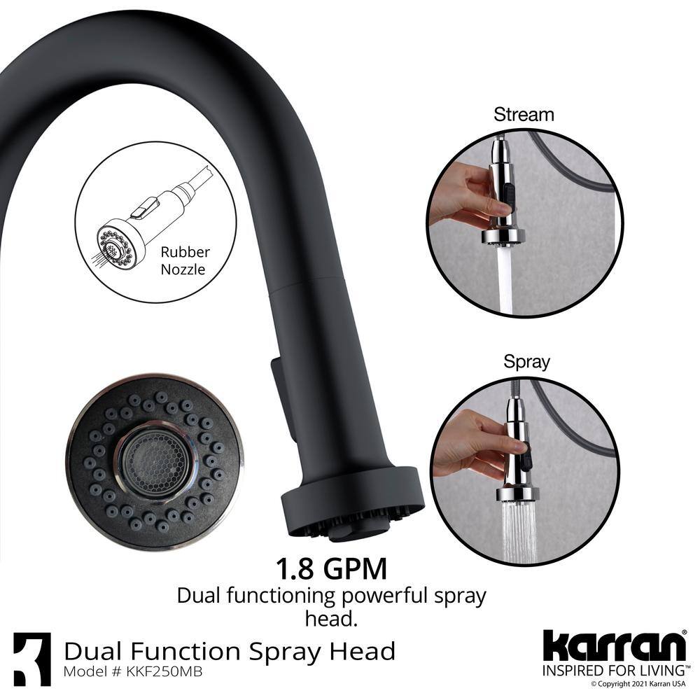 Karran Dockton Single Handle Pull Down Sprayer Kitchen Faucet in Matte Black KKF250MB