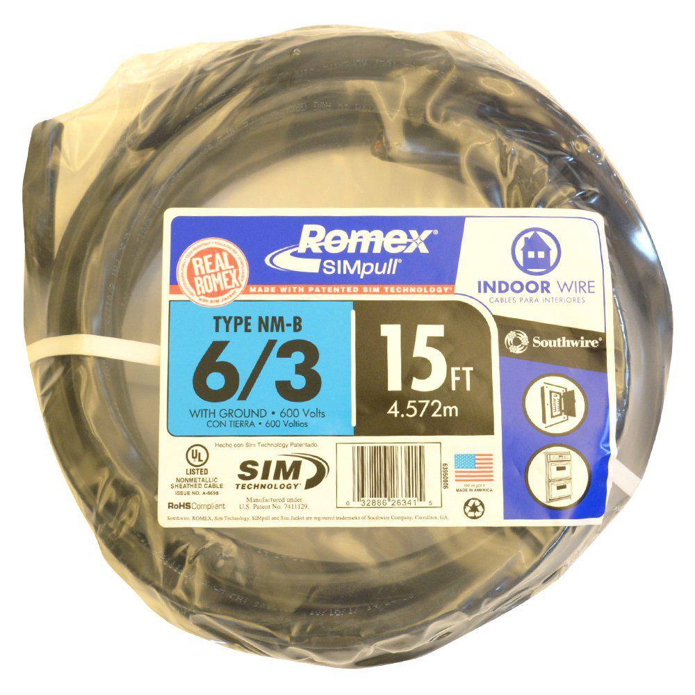 Southwire 15 ft. 63 Black Stranded Romex SIMpull CU NM-B WG Wire 63950006