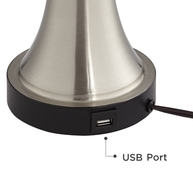 High Set Of 2 Silver With Usb Charging Port Led Touch On Off White Drum Shade For Bedroom Living Room Desk