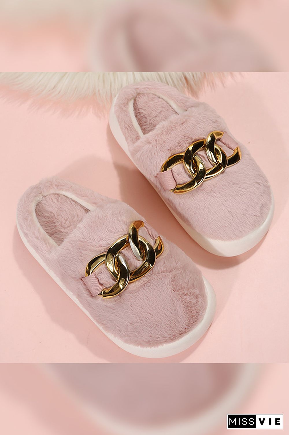 Metal Chain Fluffy Slipper