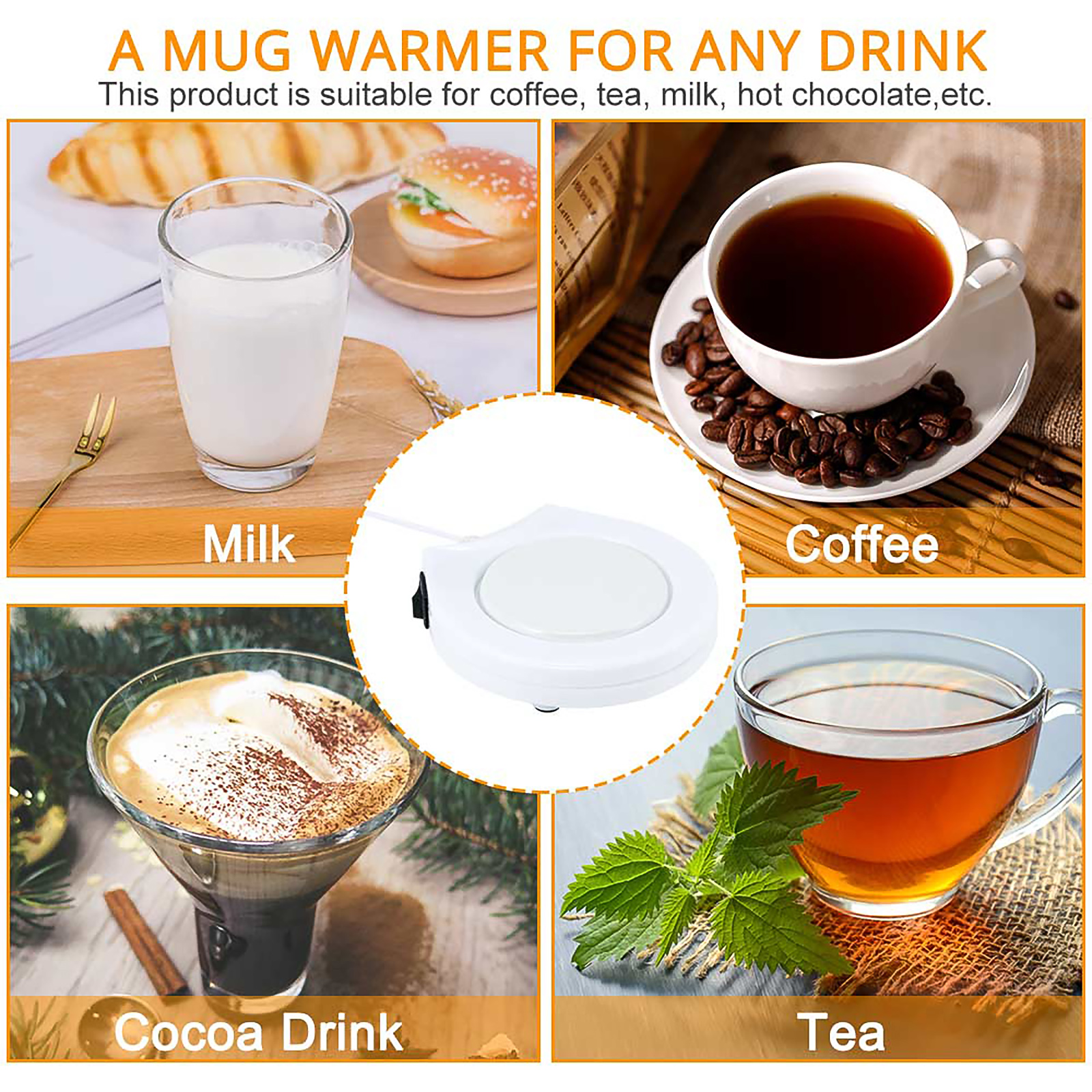 Coffee Mug Warmer，USB Electric Cup Warmer for Coffee， Tea， Milk， Drinks -Cup Beverage Warmer -Desktop Mug Warmer-Electric Coffee Warmer for Home Office Shop Use