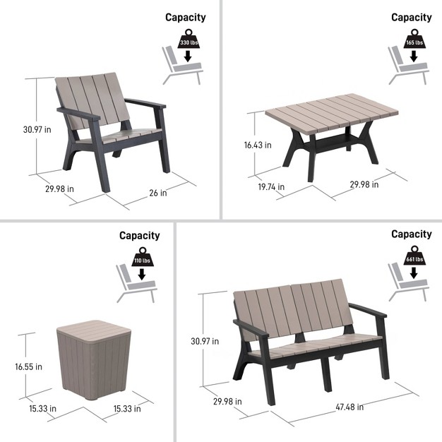 Enzo 7pc Faux Wood All weather Patio Set Black gray Dukap Uv protected Rustproof Easy Assembly Outdoor Conversation Furniture