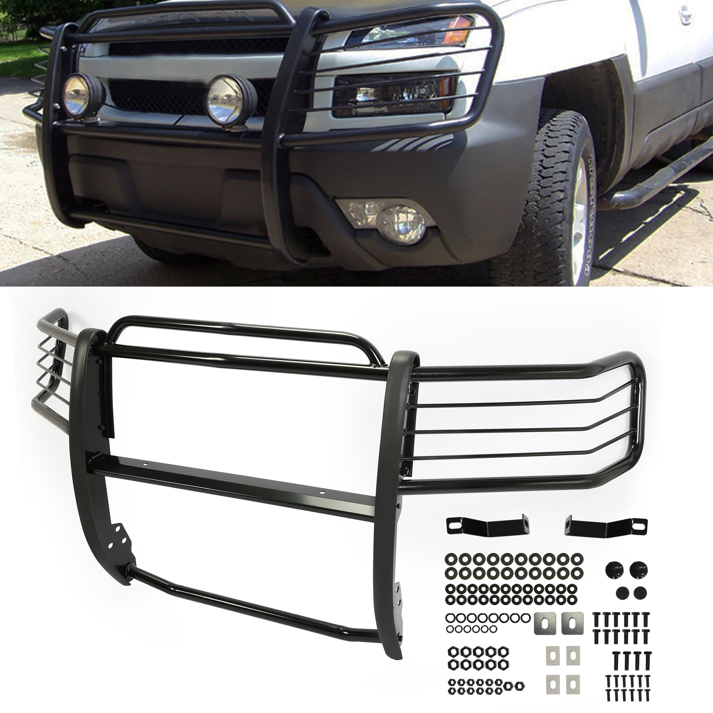 ECOTRIC Front  Steel Bumper HeadLight Grille  Brush Guard  Protection For 2007-2014 Chevrolet Suburban Tahoe Avalanche 1500 (Will NOT fit Silverados) 08 09 10 11 12 13