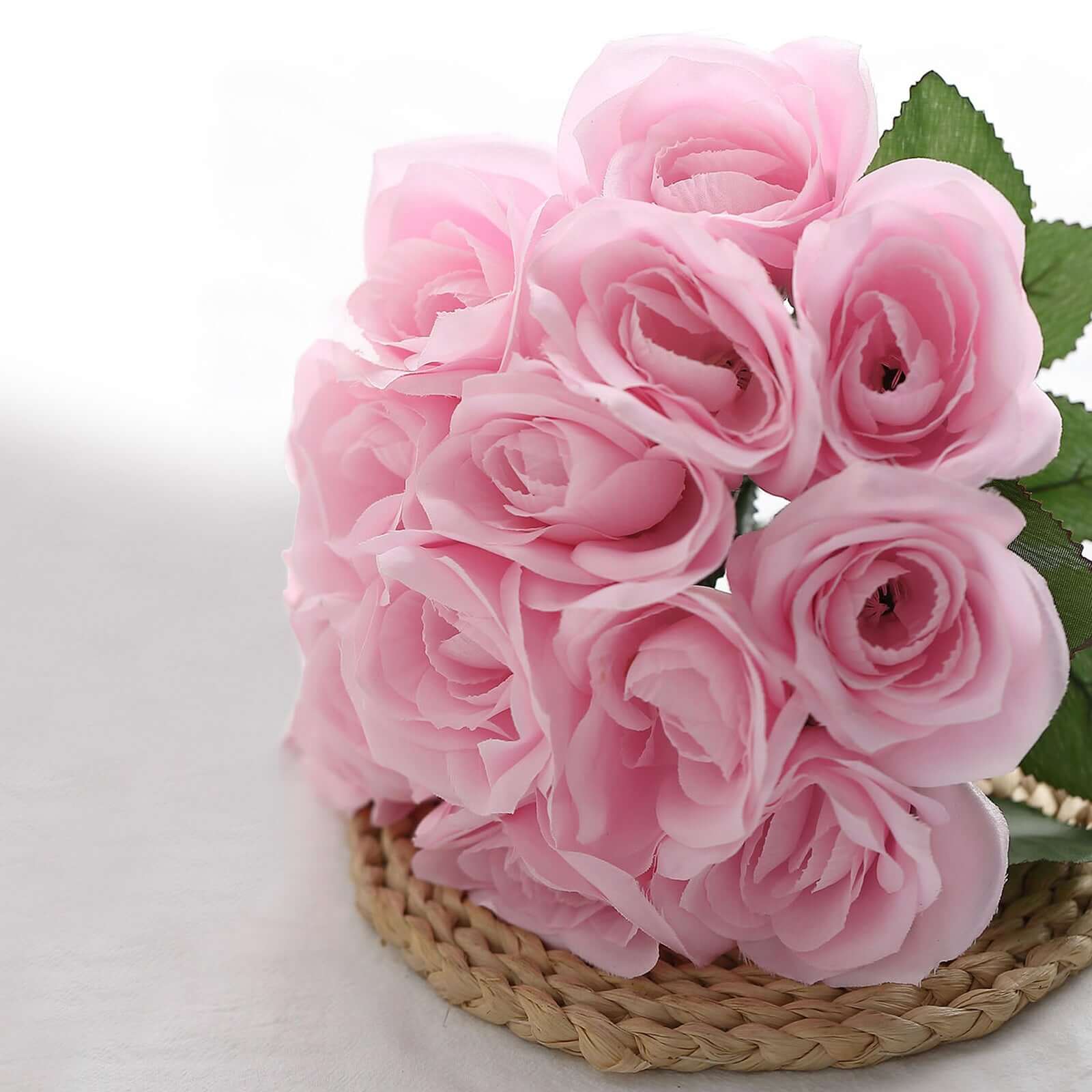 Pink Artificial Velvet-Like Rose Flower Bouquet 12